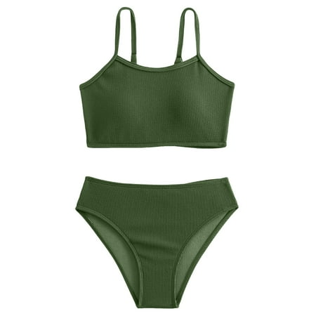 JDEFEG 2Pcs Girls  Swimwear Summer Beach Tankini Cute Bathing Suits 7-14 Years Old Middle and Older Girls Bikini with Bra Pads Two Piece Swimsuit Ag Size 140