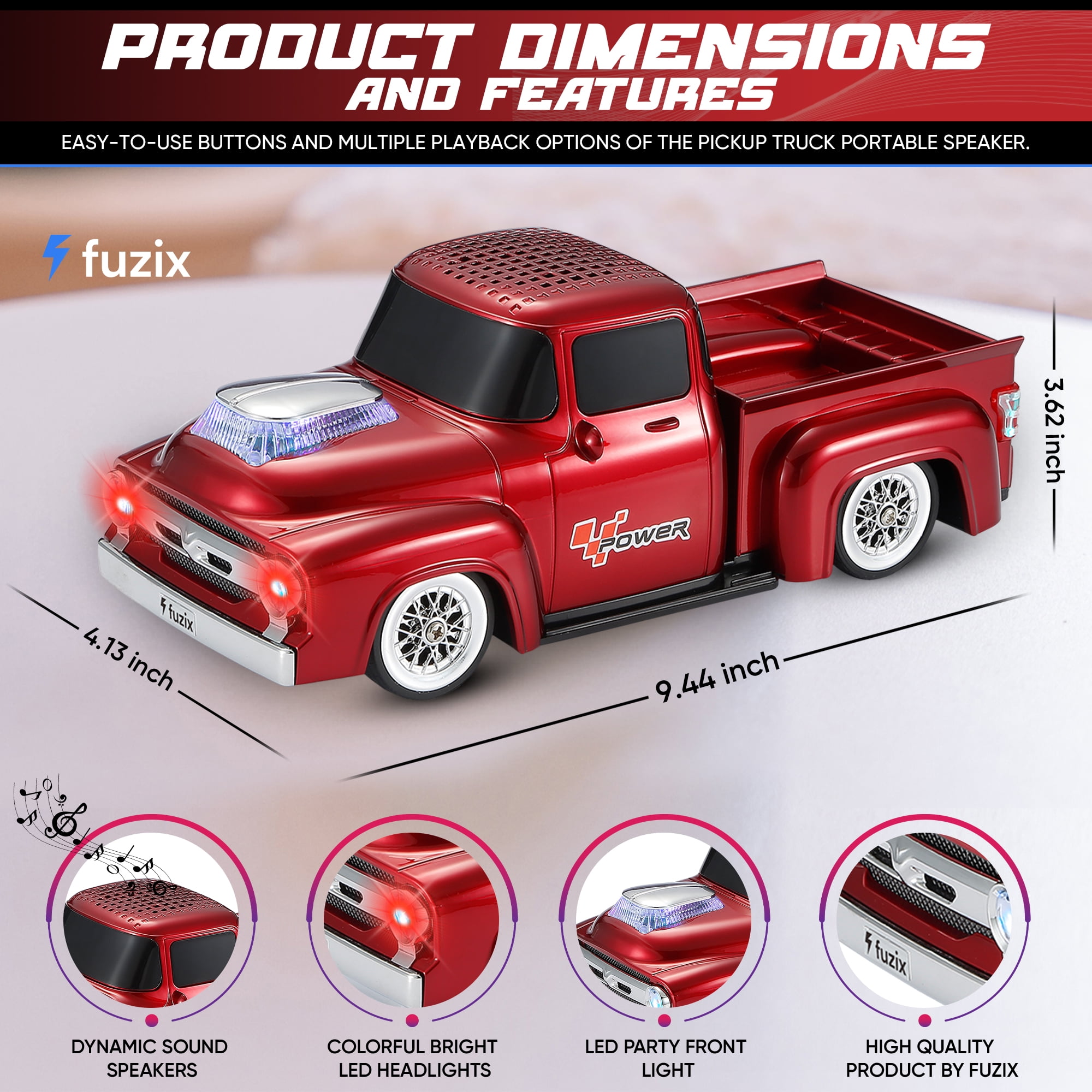 Fuzix WS-538 Car Bluetooth Portable Speaker with LED AUX USB FM Rechargeable