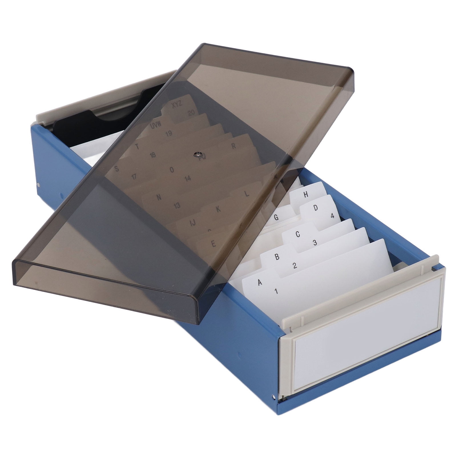 Riousery Index Card Holder Hold 800 Business Cards A To Z Organizer Box with High Transparent Cover for Office and Desktop Blue 10.63 x 4.33 x 3.15 inches / 27 x 11 x 8 cm