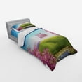 thumbnail image 2 of Ambesonne Cartoon Bedding Set 3 Pcs, Spring Cheery Blooms Art, Twin, Green Pink Blue, 2 of 2