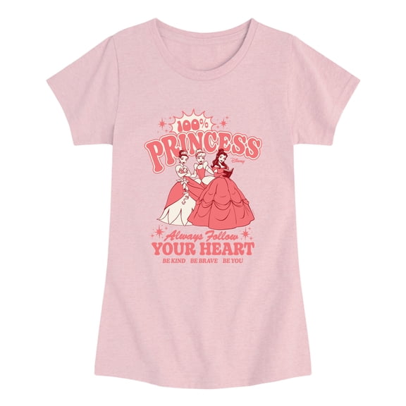 Disney Princess - 100% Princess Girls' Fitted Short Sleeve Graphic T-Shirt