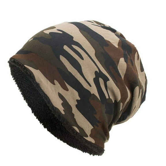 Men Women Camouflage Cotton Cap Plus Velvet Hat Warm For Autumn And Winter Coffee