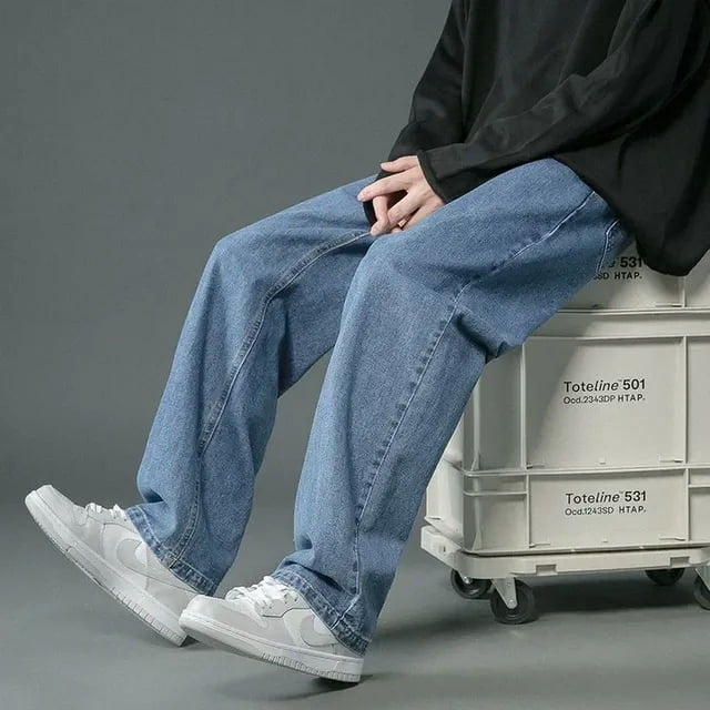 Wide-leg Straight Pants Spring and Summer Retro Jeans for Men 2024 New Hong Kong Style Solid Color Trendy Brand Loose