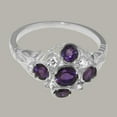 thumbnail image 6 of LBG British Made Traditional Solid 10k White Gold Ring with Natural Amethyst & Cubic Zirconia Womens Statement Ring - 33 size options - Size 4.25, 6 of 7