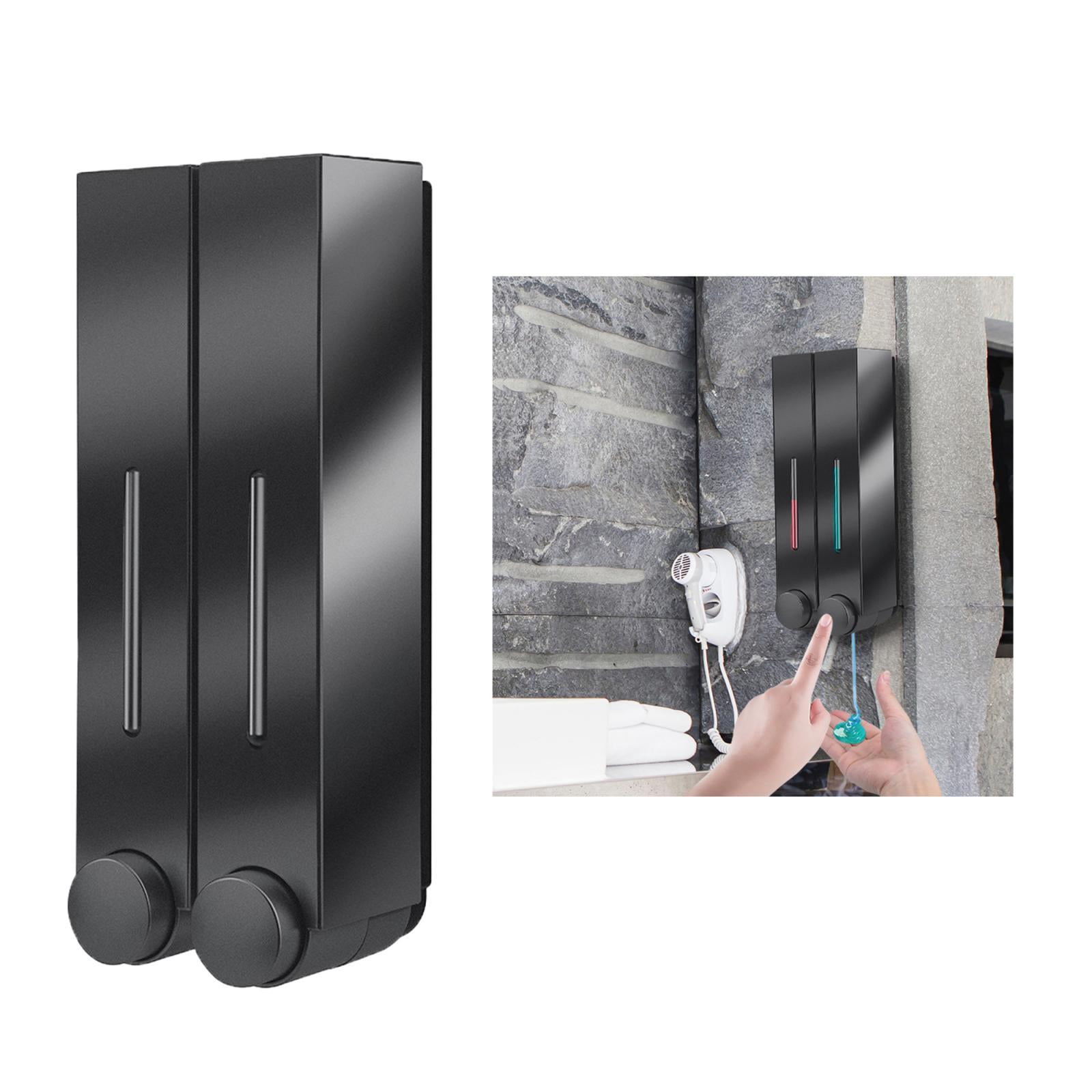 Wall Mounted Soap Dispenser Shower Lotion Shampoo Gel Cotainer for Bathroom Toilet in Office Hotel, Double Double Black