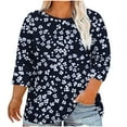 thumbnail image 4 of OSFVNOXV Womens Graphic T-Shirts 3/4 Sleeve Plus Size Summer Tops Vintage Floral Print Crewneck Loose Fit Pull-On Shirt ,L-5XL, 4 of 5
