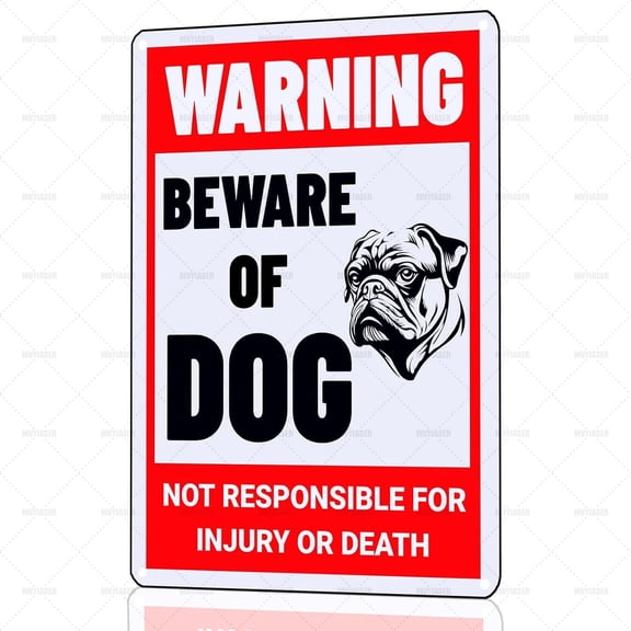 Beware of Dog Sign Pug Metal Sign Warning Beware of Dog Signs for Fence Outdoor Farm Garden Gate Home Yard Decor 8x12 Inch