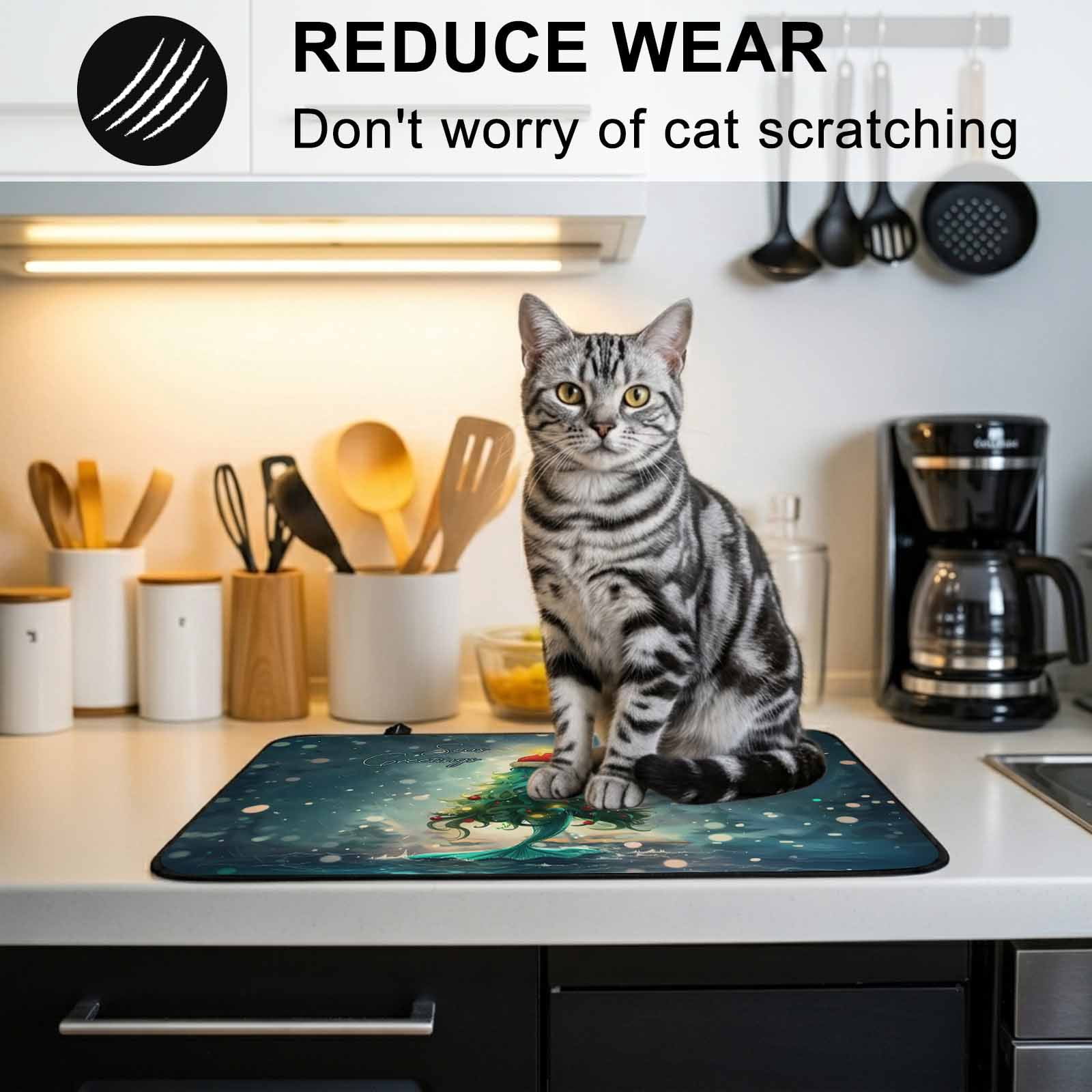 Coastal Christmas Stove Top Cover for Electric Stove, Heat-proof & Non Slip Glass Top Stove Cover Protector, Xmas Pine Tree Ocean Beach Green Kitchen Flat Cooktop Rubber Mat 24x21 Inches