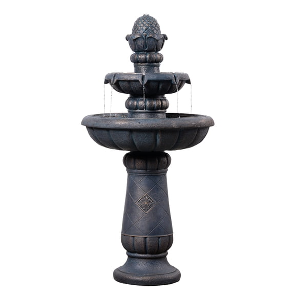 Teamson Home 2-Tier Birdbath Water Fountain Outdoor Garden–Shallow Basin with Built-In Electric Pump & Simple Setup, Antique Cooper