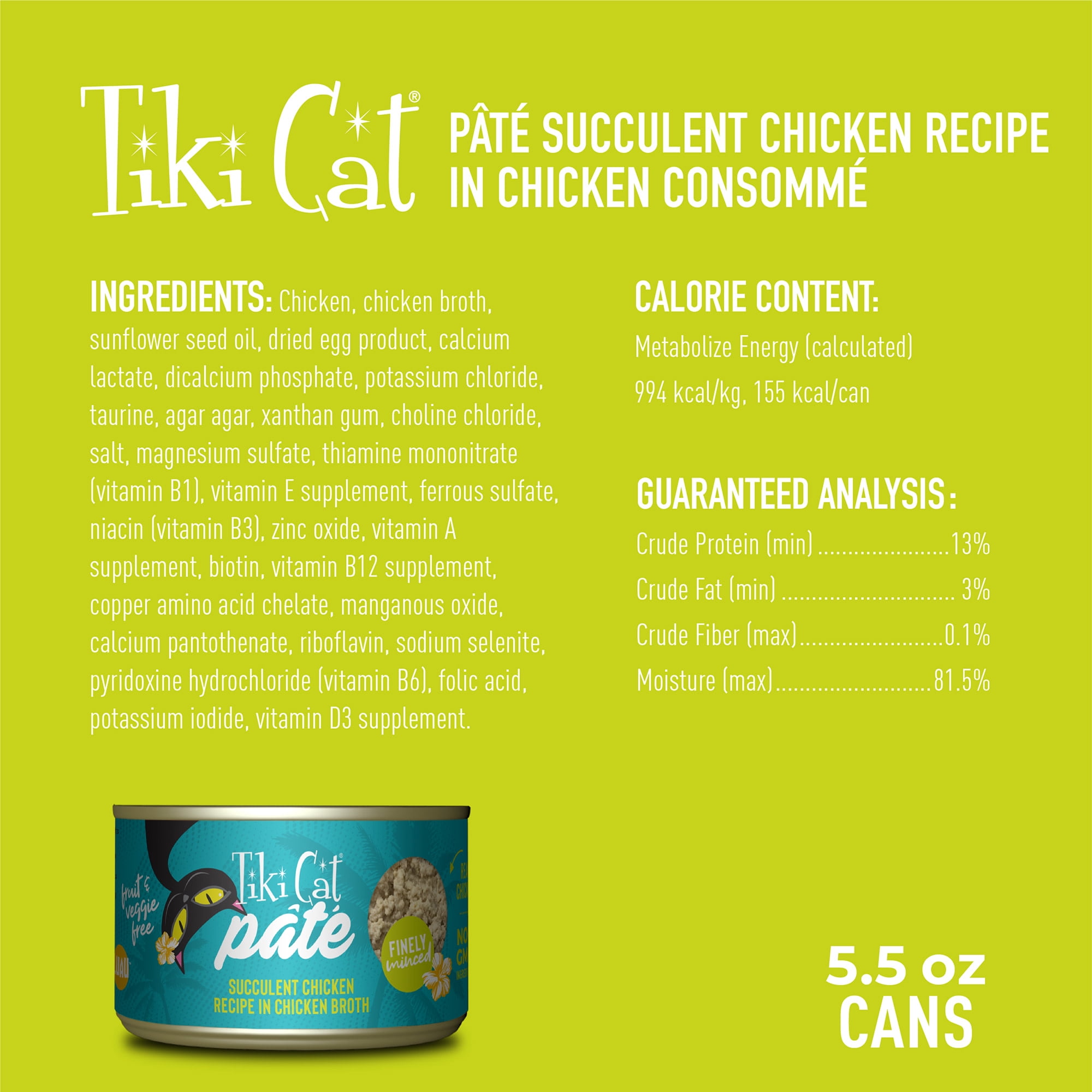 (6 pack) Tiki Cat Luau Pate Wet Cat Food, Chicken, 5.5 oz. Can