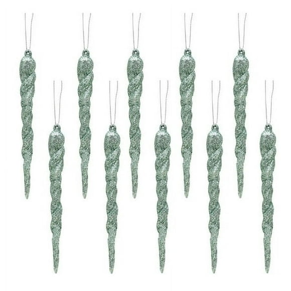 Concepts de Noël 12cm Décorations de Glaçons Pailletés - Garnitures de Sapin de Noël de Luxe (Vert Menthe, Lot de 10)