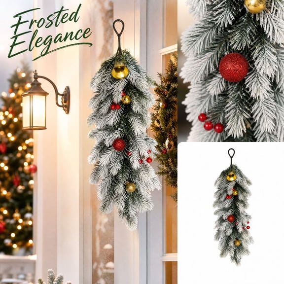 Flocked Cedar Garland with Snow Effect, Outdoor Christmas Decorations for Holiday Porch Styling, Elegant Festive Gift for Home & Holiday Decor