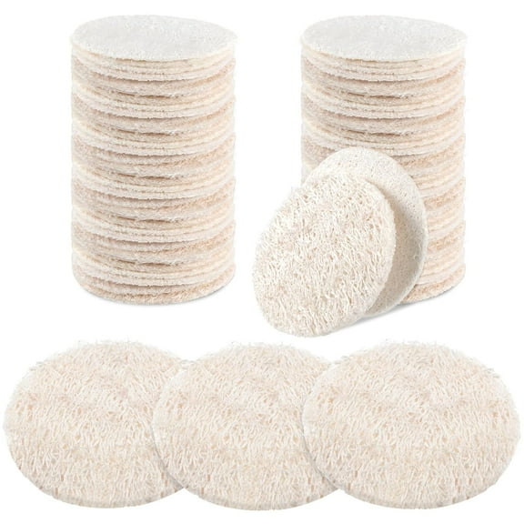 50 Pcs Loofah Exfoliating Face Pads 2.36 Inches Round Natural Loofah Sponge Loofah Body Face Scrubber Remove Dead Skin Facial Loofah Pad Bulk for Bath Shower Spa Skin Scrub Cleaning Women Men