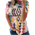 thumbnail image 1 of JUNWELL Offres à Moins de 5,00 Chemises pour Femmes Grande Taille Été Mode Féminine Confortable Décontracté Col Rond Manches Courtes Haut Imprimé Blouse, 1 of 5