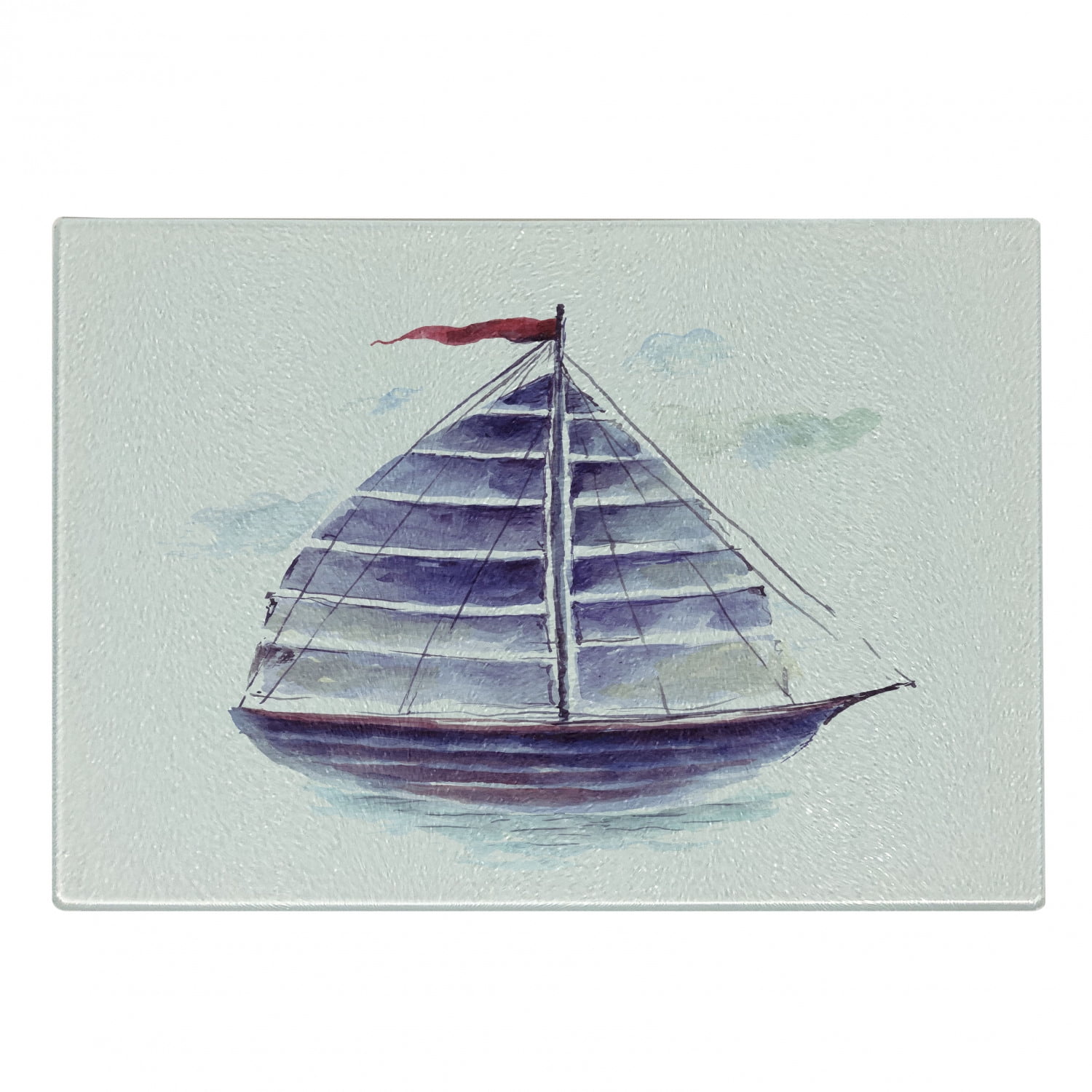Vintage Boat Cutting Board, Watercolor Art Vibrant Retro Ship Antique