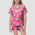 thumbnail image 2 of Caqnni Halloween Pajamas Set for Girl Short Sleeve Button Down Shirts and Pajama Shorts Sets Silk Satin Soft Sleepwear Outfits Halloween Home Short Sleeve Shorts Pajama Set (8-9 Years,Red), 2 of 5