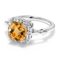 thumbnail image 2 of Gem Stone King 925 Sterling Silver Yellow Citrine and White Created Sapphire Engagement Ring for Women | 2.10 Cttw | Cushion Checkerboard 8MM | Gemstone November Birthstone | Size 7, 2 of 6