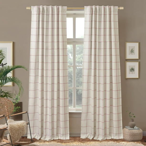 Cortina DriftAway de 2 paneles, 100% opaca, 132 x 244 cm, color rojo a cuadros