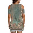 thumbnail image 6 of Cold Shoulder Tunic Tops for Women Graphic Prints V Neck Short Sleeve T-Shirts Loose Fit Summer Casual Blouses (S, Green|Flower), 6 of 7