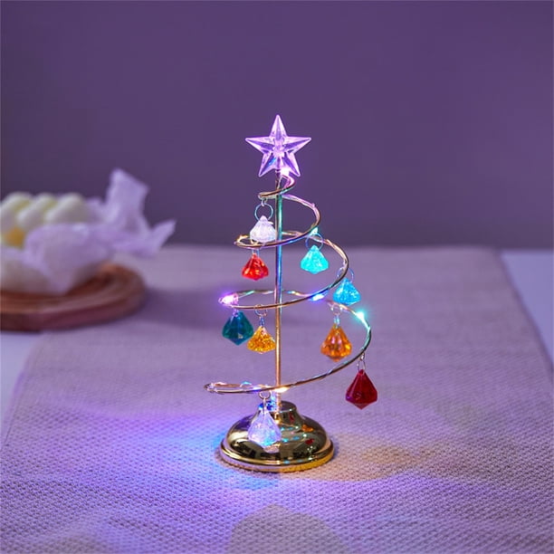 Lámpara de Mesa Led con Forma de Árbol de Navidad | Lámpara Colgante de Acrílico de Cristal | Luces de Cobre Suaves y Agradables a La Vista | Luz de Noche a Pilas | Base de Hierro Estable | Decoració