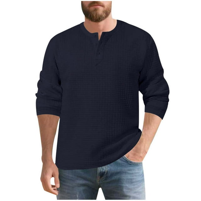 Couche de Base pour Hommes, Chemise de Base Décontractée pour Hommes, Couleur Unie, Demi-Bouton, Col Rond, Manches Longues, Couches de Base Absorbantes pour Hommes