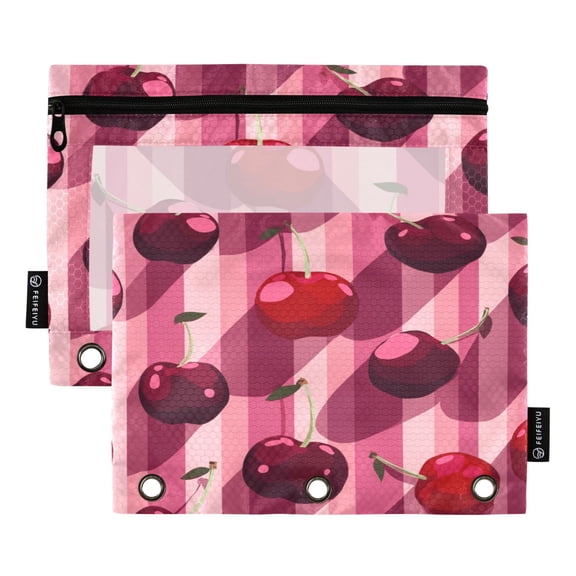 2 Pack 3 Ring Binder Pouch with Clear PVC Window Water Resistant Zipper Pencil Pouch Cheerios Pattern Binder Pocket for Classroom Office Home Stationery Organization