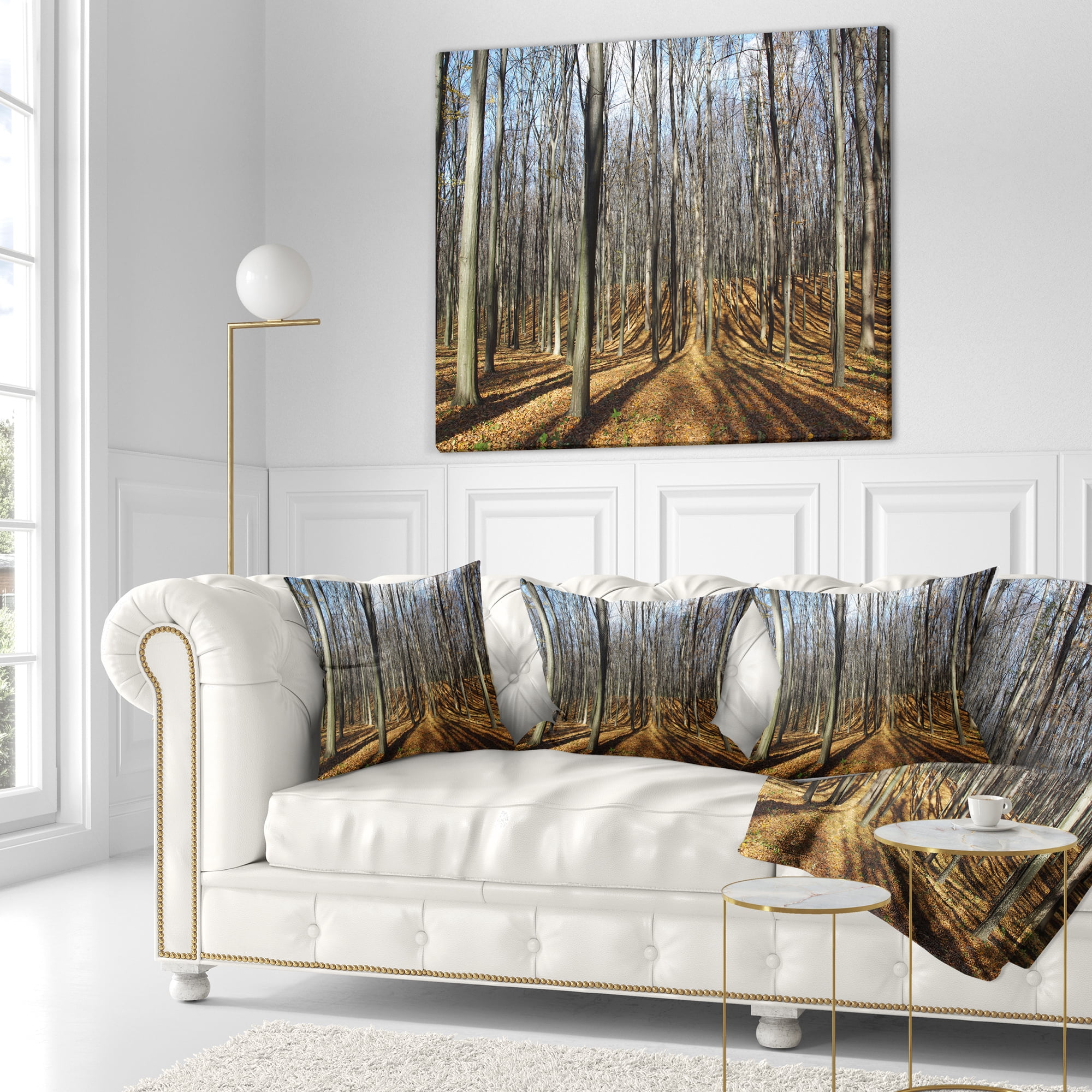 Designart Shade from Sun in Autumn Forest - Modern Forest Throw Pillow - 18x18
