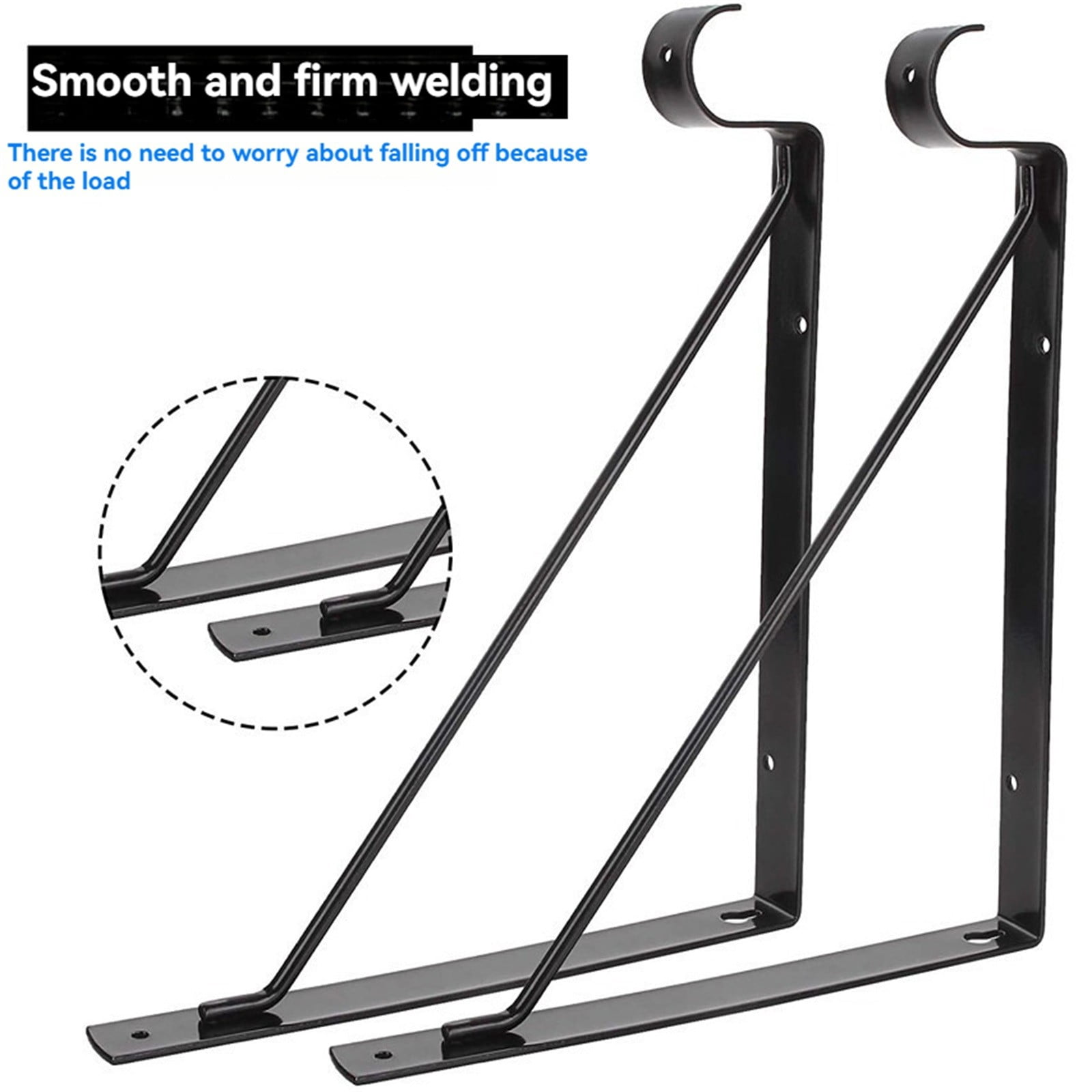Closet Shelf and Rod Brackets, Heavy Duty Wall Mounted Closet Shelves Bracket with Rod Shelving Support, Black Closet Pole Holder Bracket with Screws, Set of 4, 10.8x10.8"