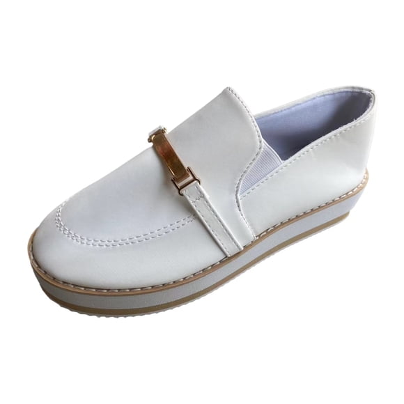 Refurbished ASDDCAVVF Ladies Shoes Fashion Solid Color Low Top Platform Heel Slip On Casual Shoes, Size: 40, White