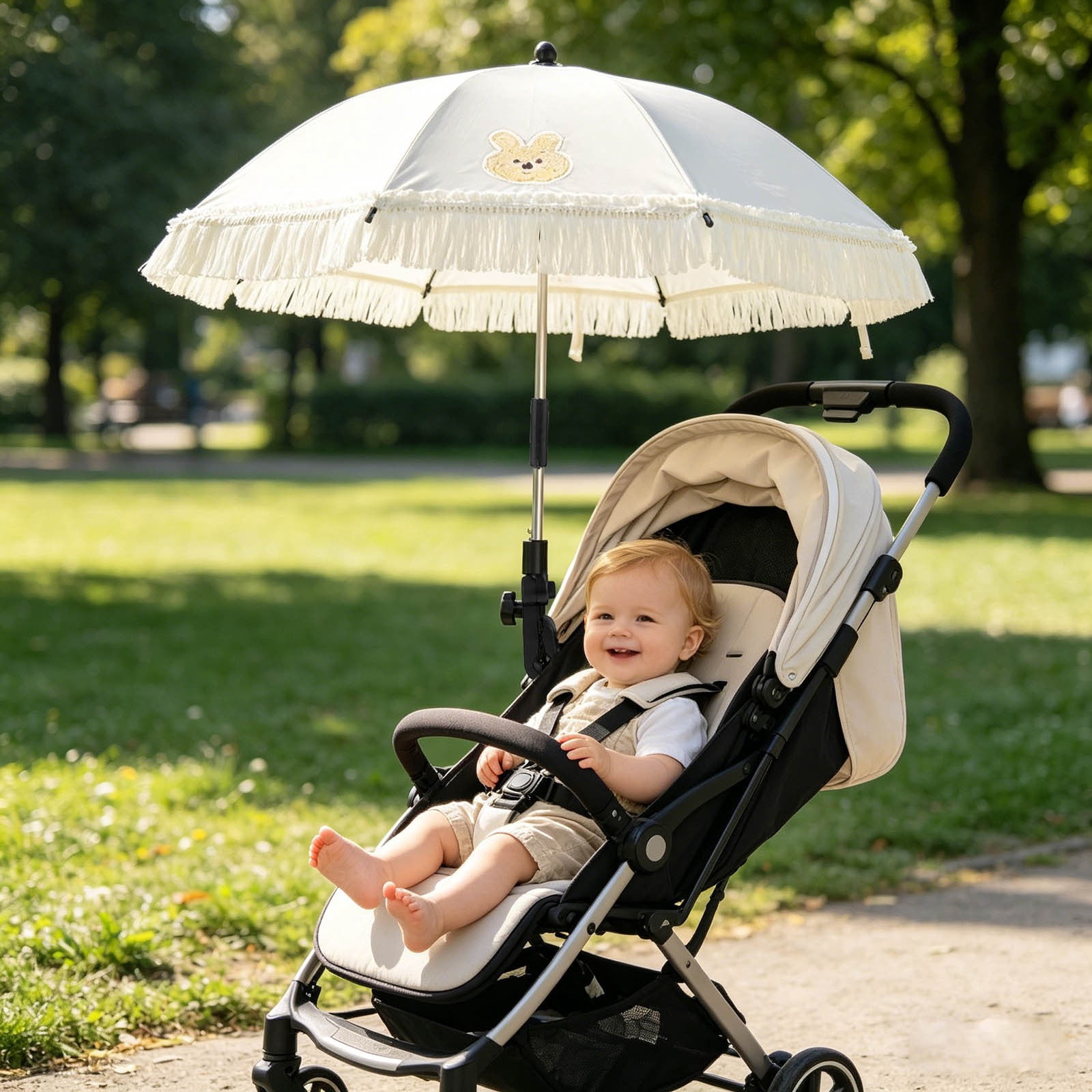YANDE-30.7 Inch Clip-On Chair Umbrella, 1pc Adjustable Patio Sun Shade with Fringe, UV Protection Parasol for Stroller, Beach Chair, Outdoor Activities (B)