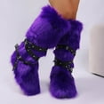 thumbnail image 2 of Dasayo Furry Booties for Women Dark Blue Mid-Calf Winter Warm Comfy Buckles Fuzzy Boots Ladies Shoes 38, 2 of 5