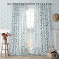 thumbnail image 1 of Cortinas extralargas con estampado floral azul, 304 cm, mezcla de lino, de dos paneles, 1 of 6