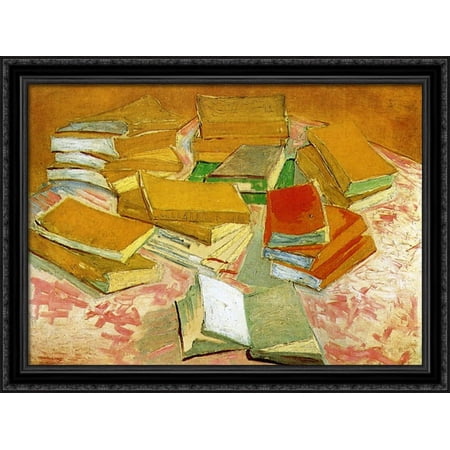 Still Life - French Novels 36x28 Large Black Ornate Wood Framed Canvas Art by Vincent van Gogh