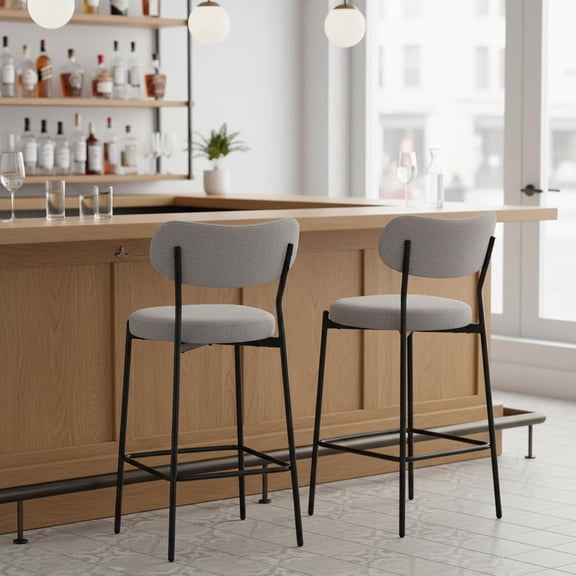 DUHOME Counter Height Bar Stools Set of 2,Upholstered Barstools with Back,26 Inches Boucle Chair Bar Chairs for Bistro Pub,Grey
