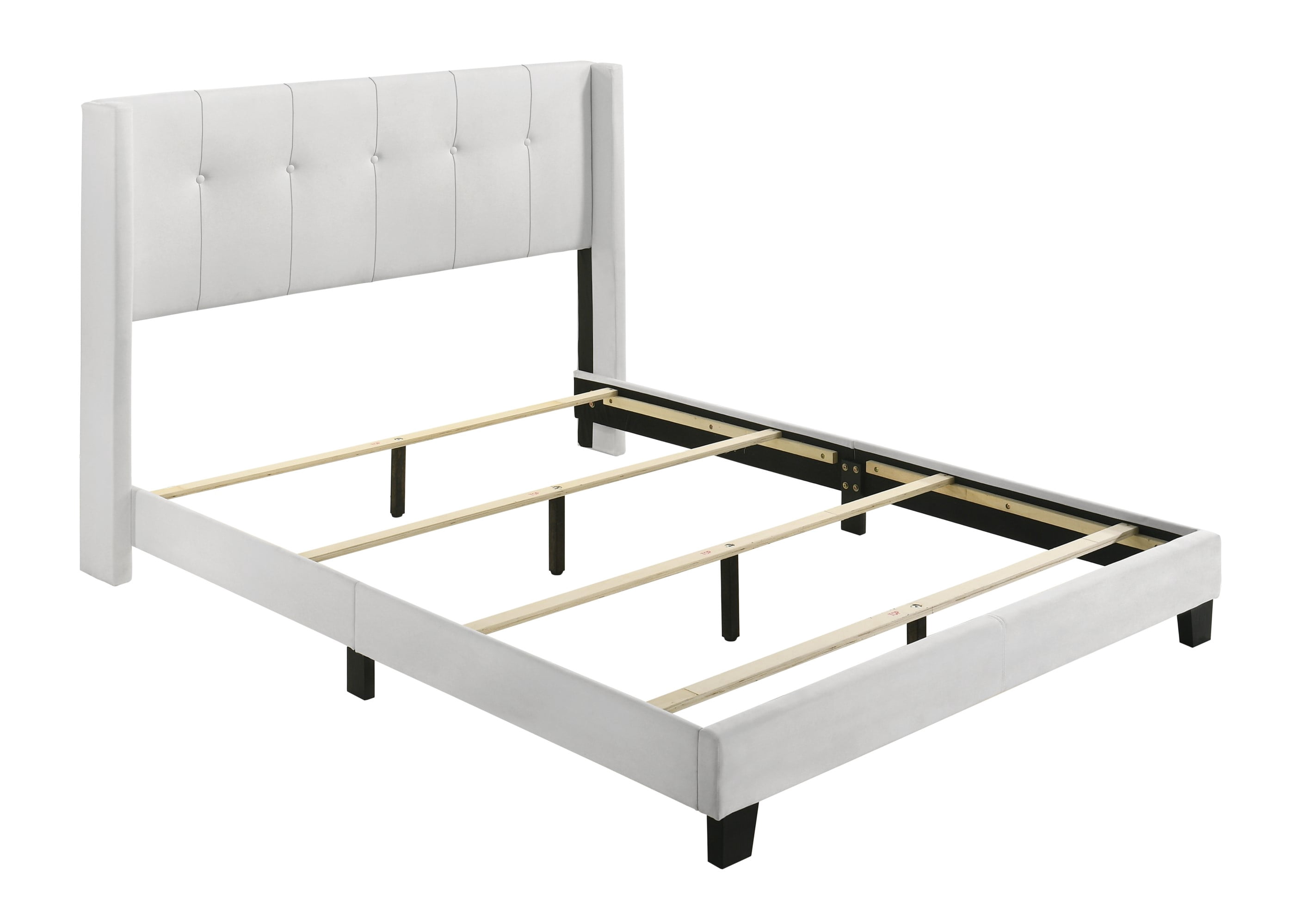 Home Design Evelyn Queen Upholstered Panel Bed Frame with Button Tufting and Wingback Design, White, Easy Assembly