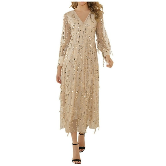 Winter Fall Dresses for Women Long Sleeve Formal Wedding Bridesmaid High-waist Party Ball Prom Gown Dress