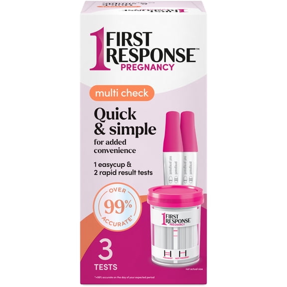 First Response Multi Check Quick & Simple Pregnancy Test Kit, 1 EasyCup Test with Built-in Pregnancy Test Strip, and 2 Rapid Result Pregnancy Tests, 1 Kit