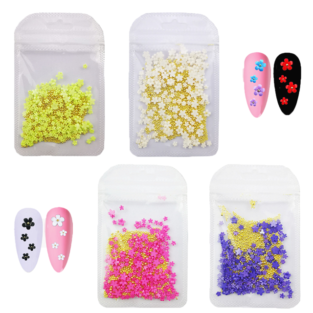 Adornos de uñas con flores en 3D, diamantes de imitación para decoración de uñas