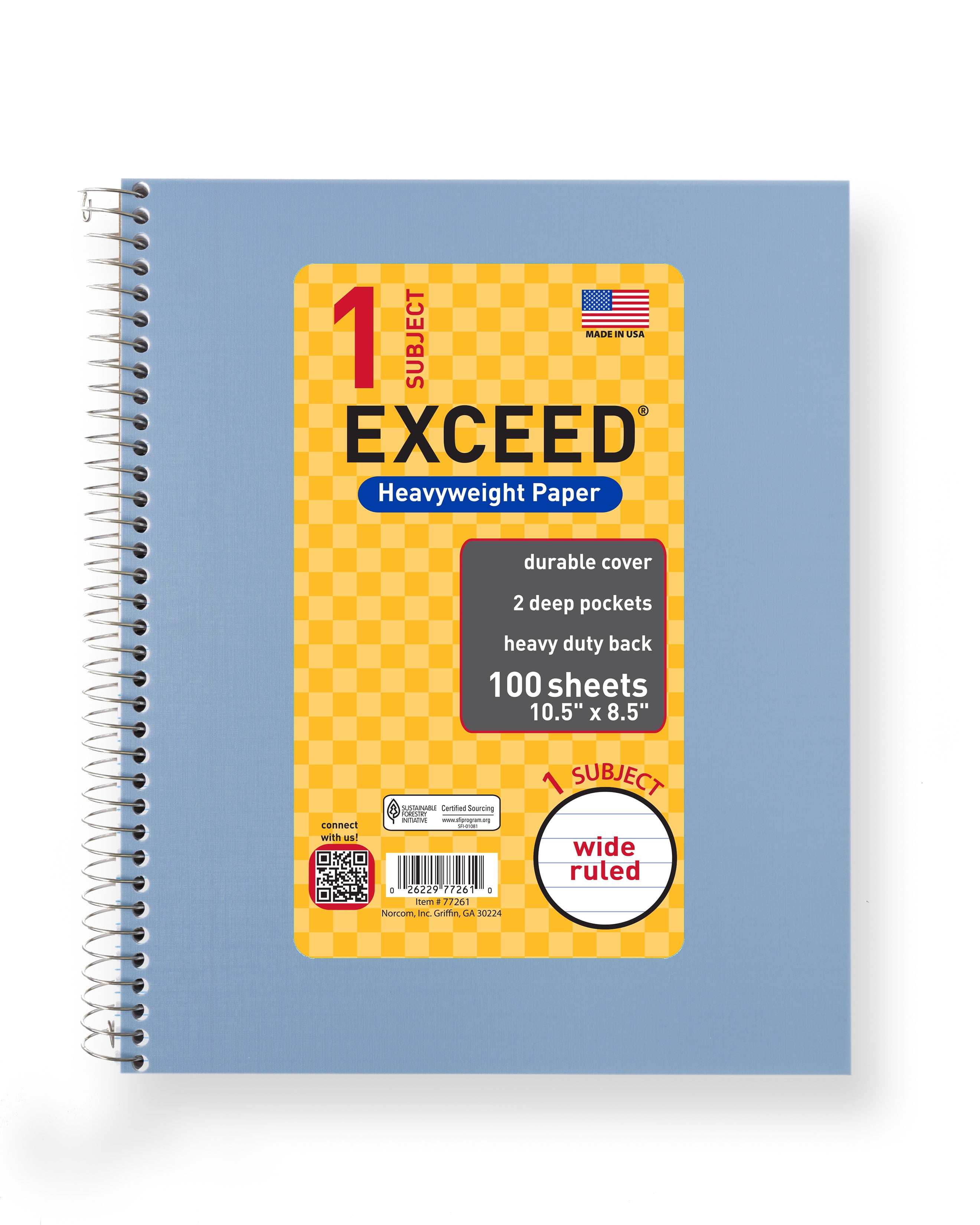 Exceed 1 Subject 100 Count Notebook, Blue Linen, 10.5' x 8.5' Wide Ruled