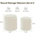 thumbnail image 2 of Round Ottoman with Storage Set of 2, White Vanity Stool, Upholstered Velvet Storage Ottomans, Makeup Chair Seat for Bedroom, Small Pouf Footstool for Living Room, 2 of 15