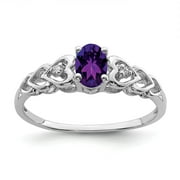 925 Sterling Silver Rhodium-plated Amethyst & Diam. Ring Size: 9; for Adults and Teens; for Women and Men