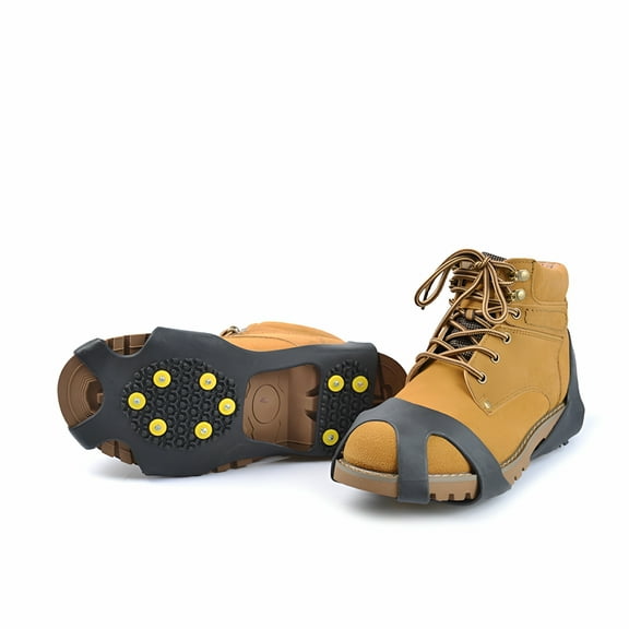 TELOLY Ice Cleats for Shoes and Boots, Ice Snow Traction Cleats Grippers, Non Slip Shoe Ice Grippers, 10 Steel Rubber Spikes Crampons Anti Slip Studs Slip-on Stretch Footwear