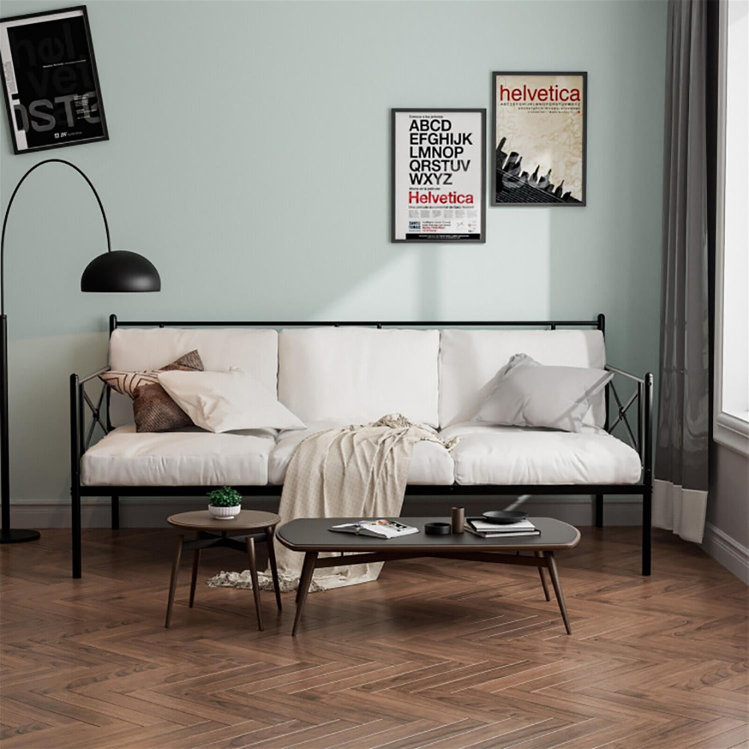 Demi Bonn Metal Daybed Twin Bed Frame Stable Steel Slats Sofa Bed, Modern Bed Frame for Teens, Black