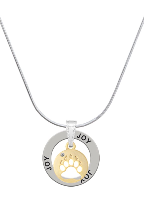 Goldtone Bear Paw Silhouette Joy Ring Charm Necklace, 18"