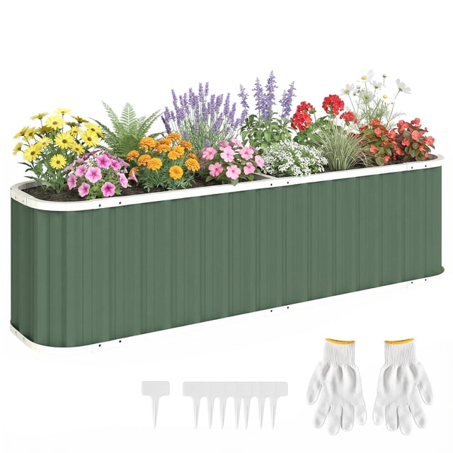 Outsunny Deep Rot Planter Box, Outdoor Garden Bed with Gloves, Light Green
