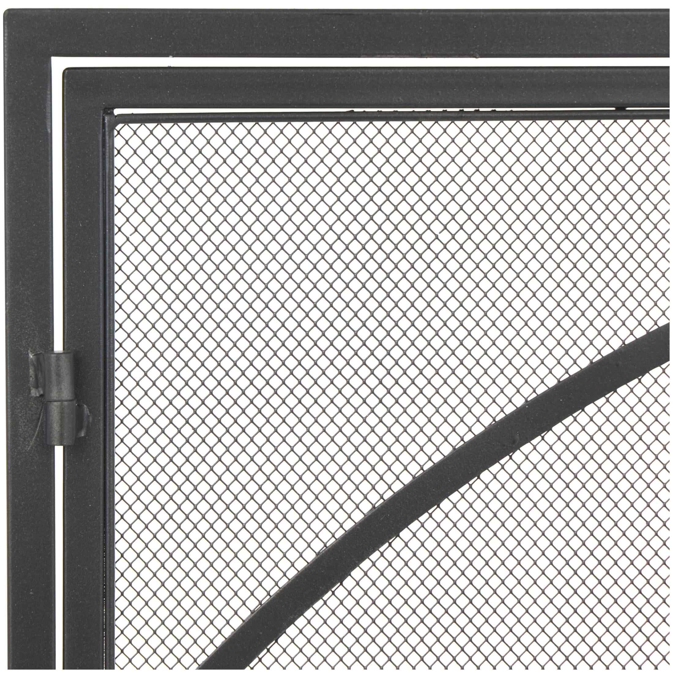DecMode 39" x 32" Black Metal Single Panel Fireplace Screen with Arch Inspired Doors and Handles, 1-Piece