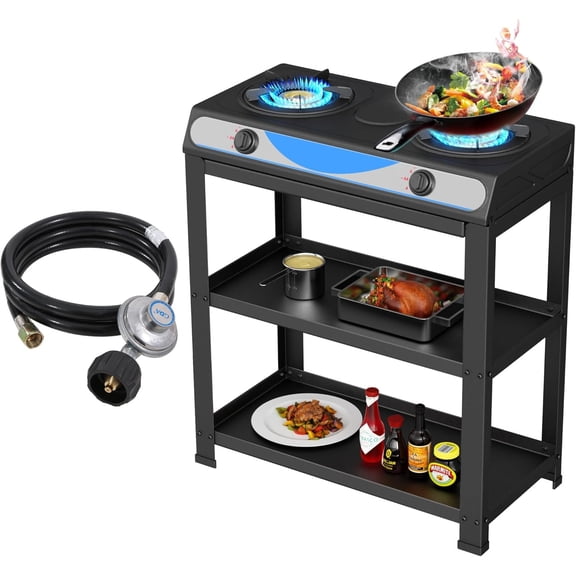 Gas Stove, 2-Burner, Auto , Portable, Stainless Steel, 19000 BTU/hr, for Outdoor Kitchens
