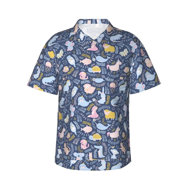 Fotbe Cute Baby Animals Camisa Hawaiana para Hombre Unisex – Camisa Casual de Verano con Botones de Manga Corta de Algodón y Lino,Medium