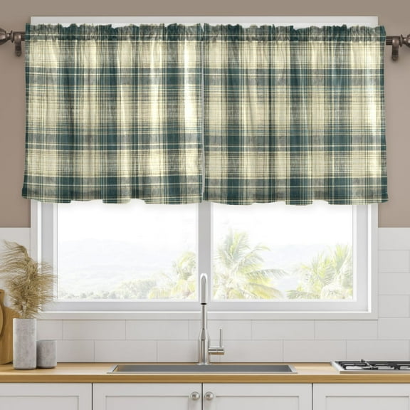 Ryvnso Tartan Checkered Curtains Sets Short Curtain Rod Pocket Half Window Cafe Farmhouse Tier 2 Panels 57"W x 24"L