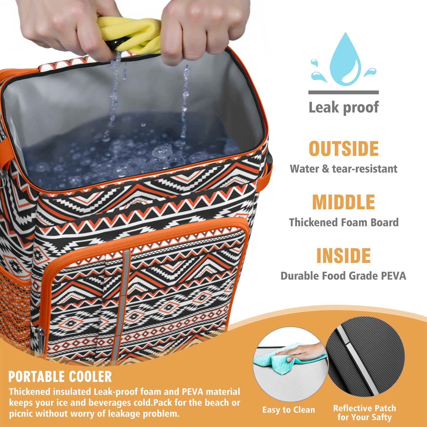 Retro Style Cooler Backpack - 20L Insulated Leakproof Lunch Bag, Vintage Design for Camping & Beach